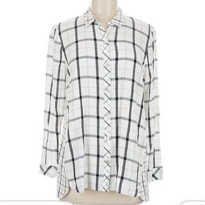 J. Jill Off -White Black Tan Windowpane Women’s Button Down Shirt Size MP